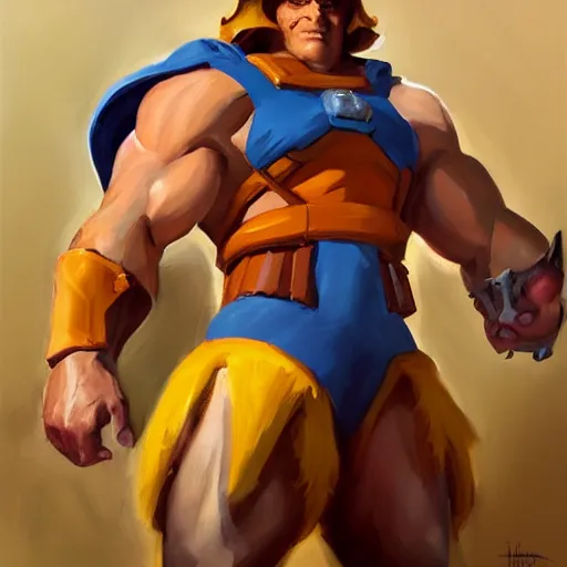 Image similar to greg manchess portrait painting of gorgeous he - man the master of the universe as overwatch character, medium shot, asymmetrical, profile picture, organic painting, sunny day, matte painting, bold shapes, hard edges, street art, trending on artstation, by huang guangjian, gil elvgren, ruan jia, greg rutkowski, gaston bussiere