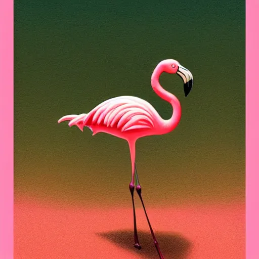 Image similar to A fickle flamingo is standing on a beach full of pink sand, highly detailed, neon artstyle, artstation, intricate, smooth, sharp focus, dark, horror, illustration, art by greg rutkowski and Yuumei, good clear quality, lighting, biology, symmetrical artwork, perfect face, 135 mm, cinematic, hyper realism, high detail, octane render, 8k, crimson highlights