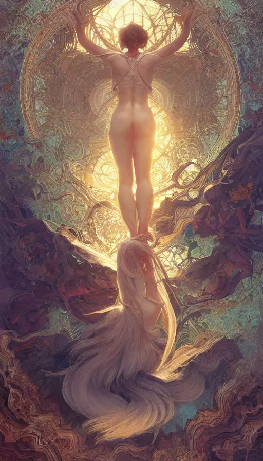 Prompt: the meaning of life, fibonacci, sweat drops, insane, intricate, highly detailed, digital painting, artstation, concept art, smooth, sharp focus, illustration, Unreal Engine 5, 8K, art by artgerm and greg rutkowski and alphonse mucha