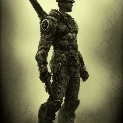 Image similar to pencil art, distant shot, realistic, cinematic, hyper detailed, smooth, hero prepared to fight, walking up to evil army.