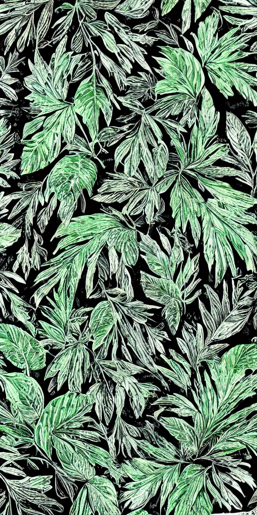 Image similar to highly detailed over dimensional green leaves with black vaines