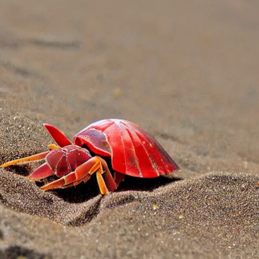 Prompt: a beautiful painting of three red hermit crab on sandy beach, cartoon