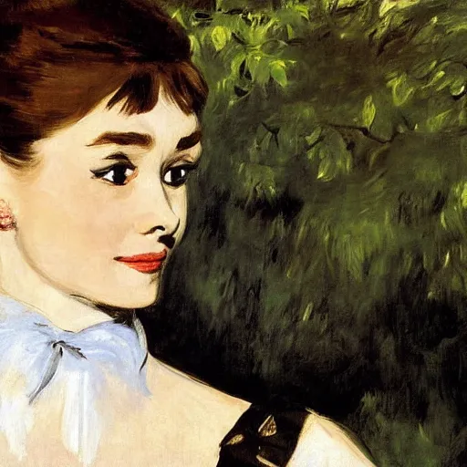 Image similar to audrey hepburn art by edouard manet