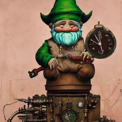 Image similar to Graffiti Spraypaint A gnome gnome riding a steampunk automaton clockwork golem golem by frank frazetta greg rutkowski alberto sughi elina brotherus peter doig robert rauschenberg mark ryden tombow