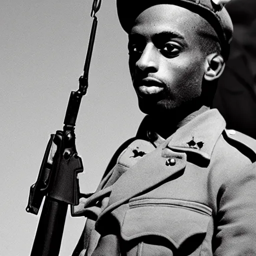 Image similar to playboi carti as a german world war ii soldier captured on a old camera 4 k detailed super realistic