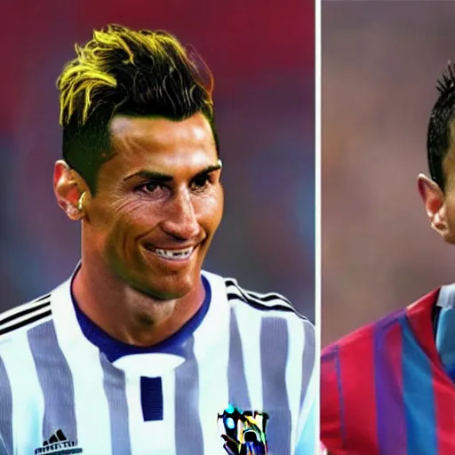 Image similar to a photorealistic image of the love child of Leo Messi and Cristiano Ronaldo