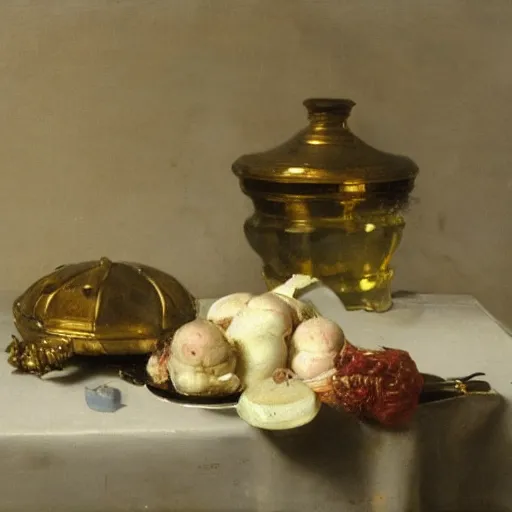 Prompt: a still life by willem claesz heda