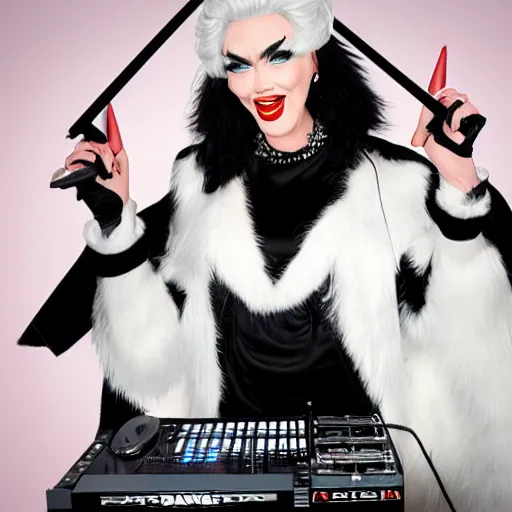 Image similar to cruella as a dj