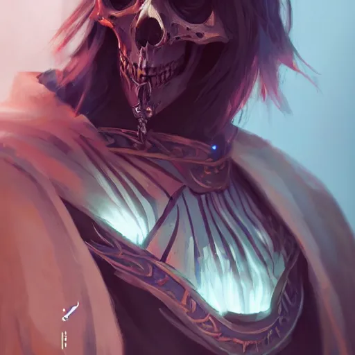 Prompt: ossarion the skeleton king, by guweiz and wlop and ilya kuvshinov and artgerm, aesthetic, gorgeous, stunning, alluring, attractive, artstation, deviantart, pinterest, digital art