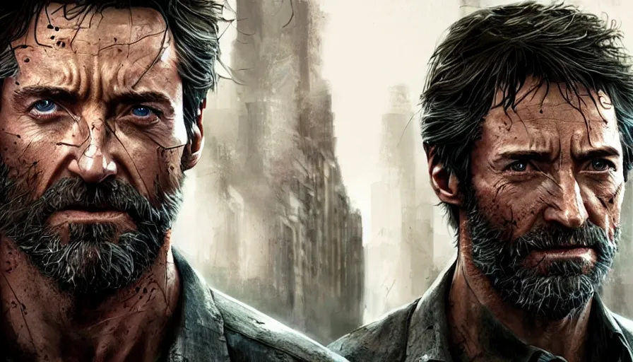 Prompt: Hugh Jackman is Joel Miller from The Last of Us, hyperdetailed, artstation, cgsociety, 8k
