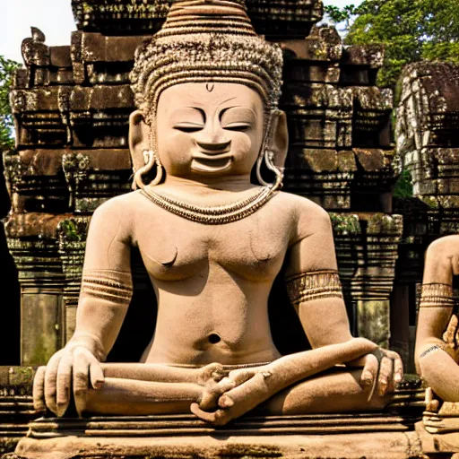 Image similar to angkor tom, asuras giant yaksha statues, epic, full body standing, photography hight quality, sharp, stones, award winning photography, canon, thierry rouzier