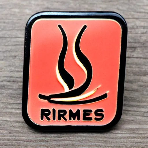 Image similar to a rhombus enamel pin of a retro fire flames warning label, smooth curves