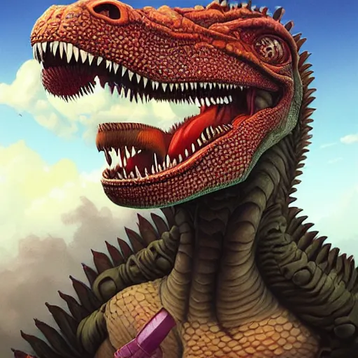 Prompt: Lofi portrait of tyrannosaurs rex, Pixar style by Tristan Eaton Stanley Artgerm and Tom Bagshaw