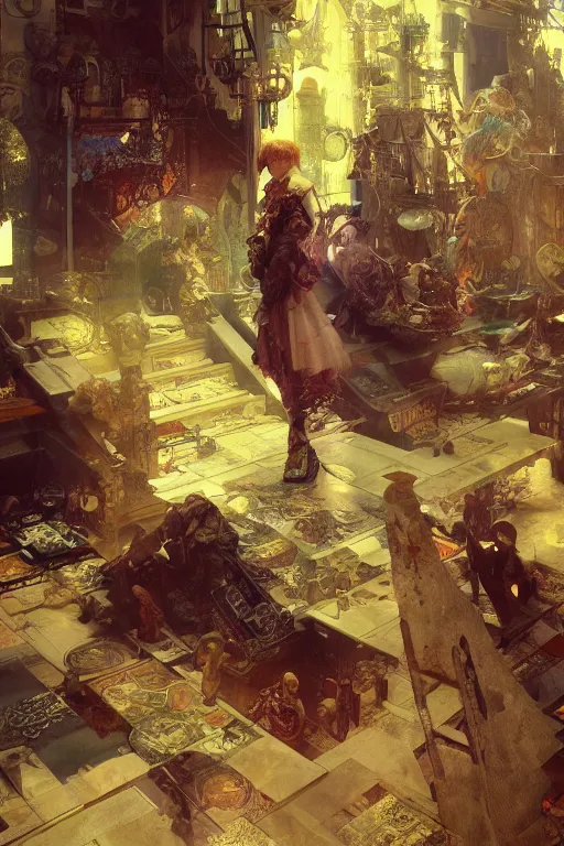 Image similar to Ramon Llull colorlpunk art and illustration by tian zi and craig mullins and WLOP and alphonse mucha, fantasy, intricate complexity, hyperrealism 8k