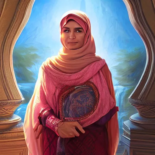 Image similar to portrait of an omani woman ( 3 5 ) from oman in 2 0 2 1, an oil painting by ross tran and thomas kincade