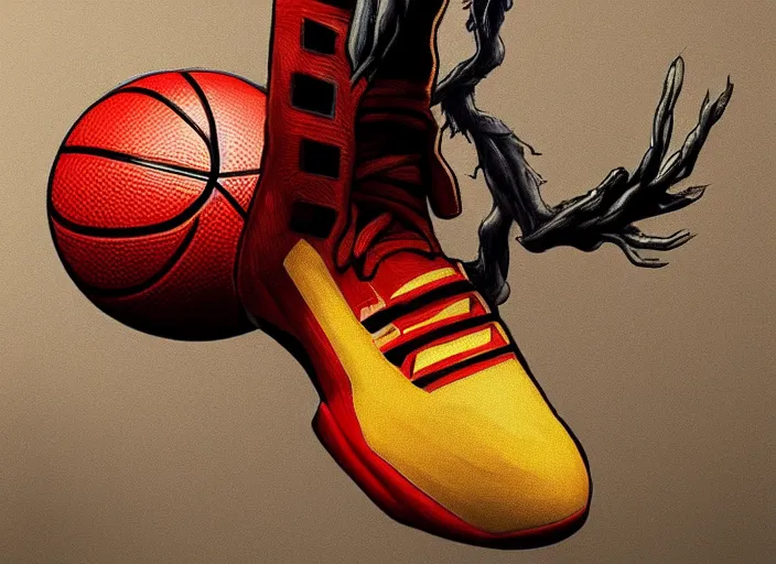 Prompt: basketball sneakers concept of groot, trending on artstation, smooth, sharp focus