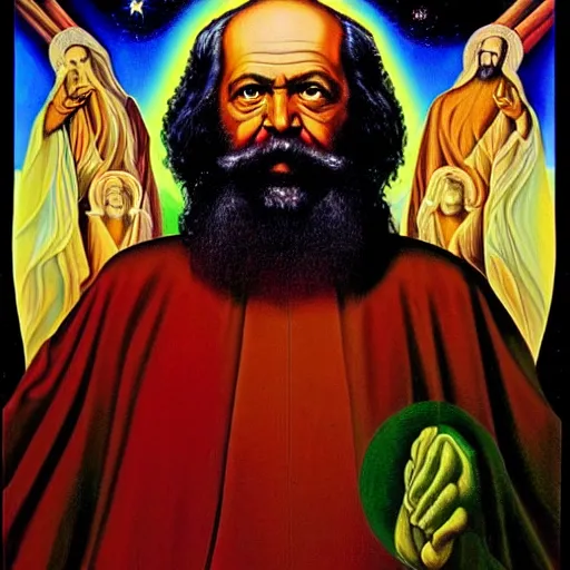 Image similar to karl Marx painting by alex grey in the style of cosmic christ by alex grey