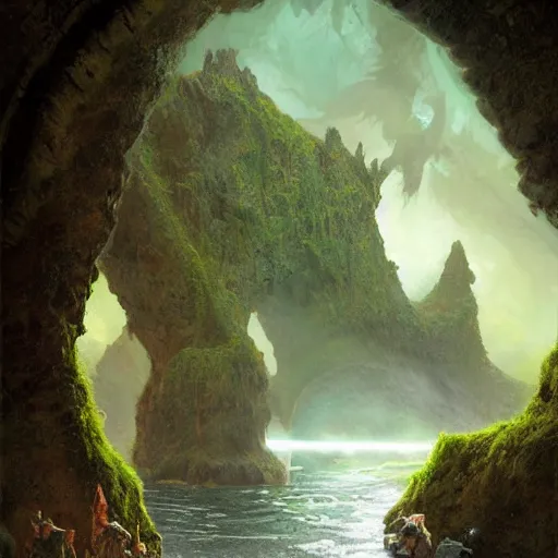 Prompt: a scary portal glowing green portal to another world in darwin's arch in the galapagos islands, d & d, fantasy, intricate, elegant, highly detailed, digital painting, artstation, concept art, matte, sharp focus, illustration, art by greg rutkowski and rembrandt