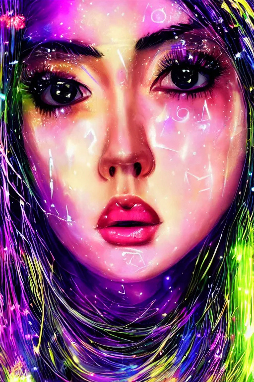 Prompt: An extremely beautiful neon-noir kawaii highly detailed HD realistic cute decora portrait of a young attractive woman with a silky bio-luminiscent holographic dress, neo-cyberpunk, professionally painted digital art illustration, smooth, sharp focus, atmospheric lighting, highly detailed illustration highlights, golden ratio, symmetrical facial features, extremely detailed winning award masterpiece, very coherent symmetrical artwork, sense of awe, 8K post-processing, trending on artstation flawless, prismatic highlights, telephoto, depth of field, cinematic, macro, concept art, wepa digital, elegant, epic, octane render, v-ray, C4D