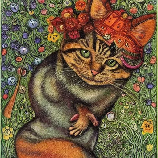 Image similar to a mouse and a cat, fantasy art, louis wain