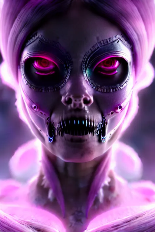 Prompt: ultra detailed, ethereal closeup photo of female android, gothic, flowerpunk, fantasy, octane render, unreal engine, dia de los muertos, photorealistic concept art, triadic color, art by artgerm and wlop and giger and greg rutkowski and alphonse mucha, 8 k