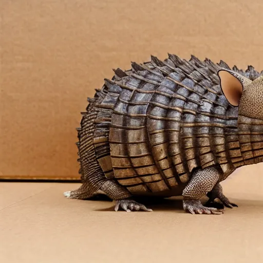 Prompt: an armadillo in a cardboard box