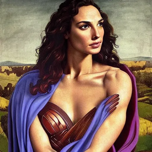 Image similar to Full body oil painting of the beautiful woman Gal Gadot, she is wearing some withe ancient greek cloths and a surreal ornate, her hair is natural disheveled, naturalism, dramatic lighting, high-detailed oil painting by Ilya Repin, Michelangelo da Caravaggio, William Blake, Alex Grey and Beksinski, trending on Artsatio, masterpiece, 4k, 8k,