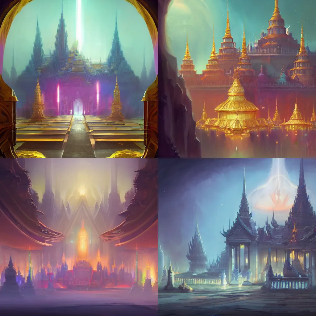 Prompt: grand palace temple for leader of galactic empire by peter mohrbacher, vivid colors, matte painting, 8K, concept art, mystical color scheme, trending on artstation