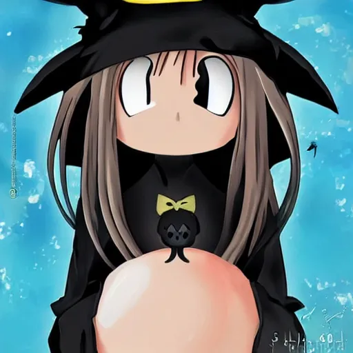 Image similar to a anime black cat with a witches hat