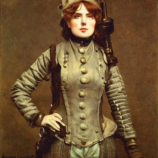 Prompt: female steampunk miner by alfred stevens