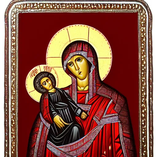 Image similar to red and silver icon of the Theotokos