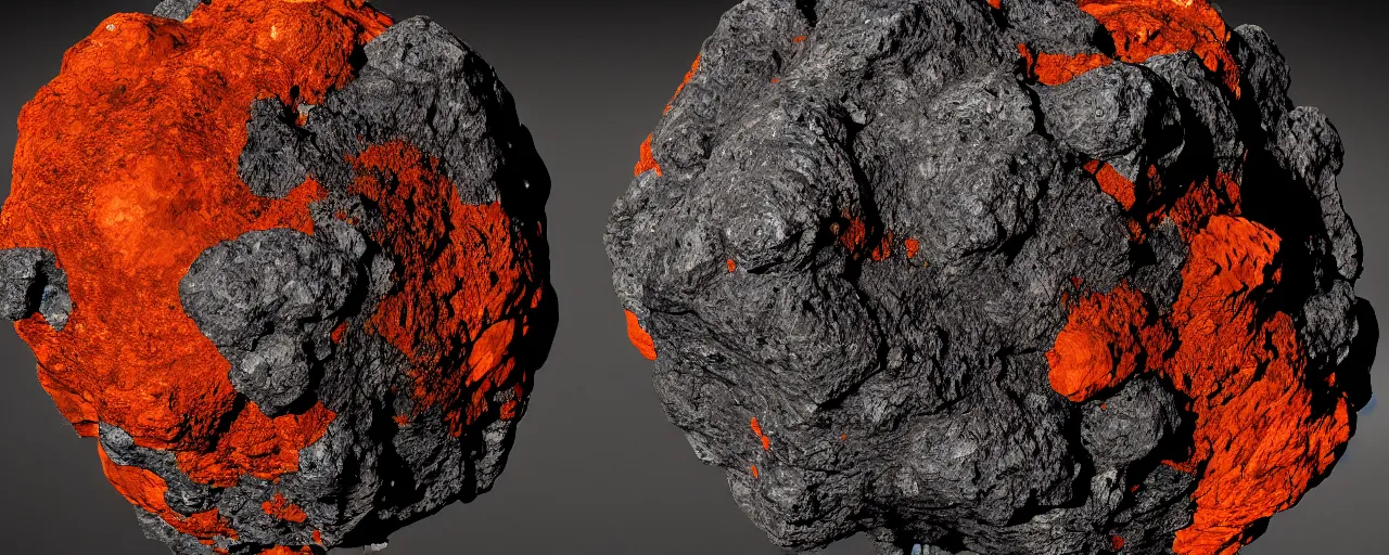 Prompt: asteroid made of iron and orange crystal, photorealism, ultra sharp, 8 k.