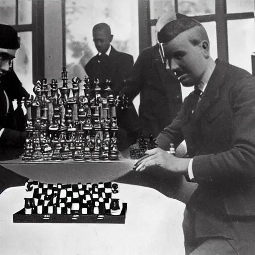 Image similar to an artificial intelligence chess machine, 1914