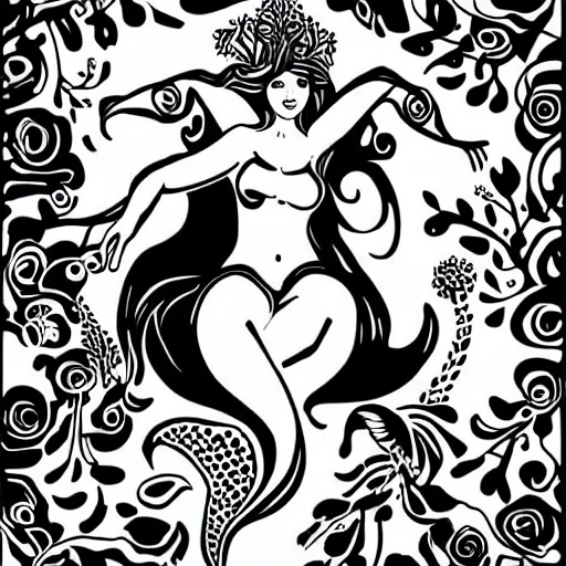 Image similar to black and white illustration, creative bold design, mermaid