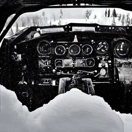 Prompt: POV inside snowplow, photograph