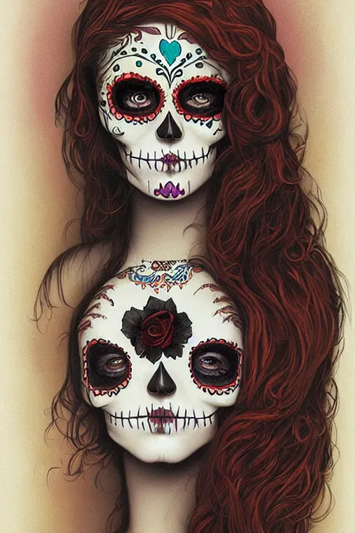 Image similar to Illustration of a sugar skull day of the dead girl, art by christopher vacher