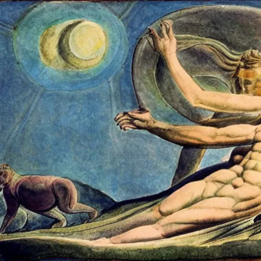 Image similar to mythological landscape in the style of william blake