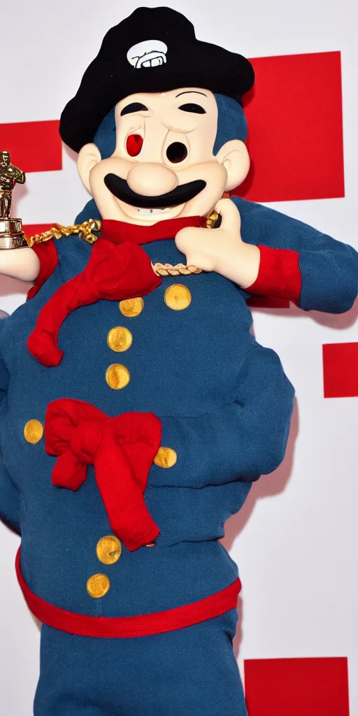 Image similar to popeye the sailor on the red carpet, oscar, photo, direct flash, celebrity, high detail,