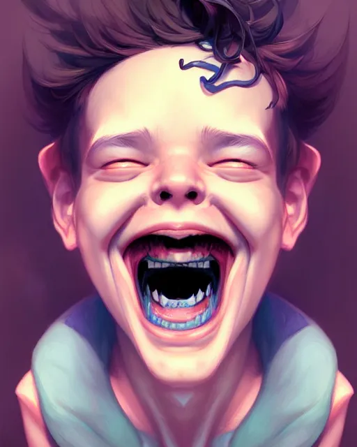 Image similar to digital art, fantasy portrait of a laughing boy , by James Jean and by artgerm, by ross tran , ultradetailed, charachter design, concept art, trending on artstation,