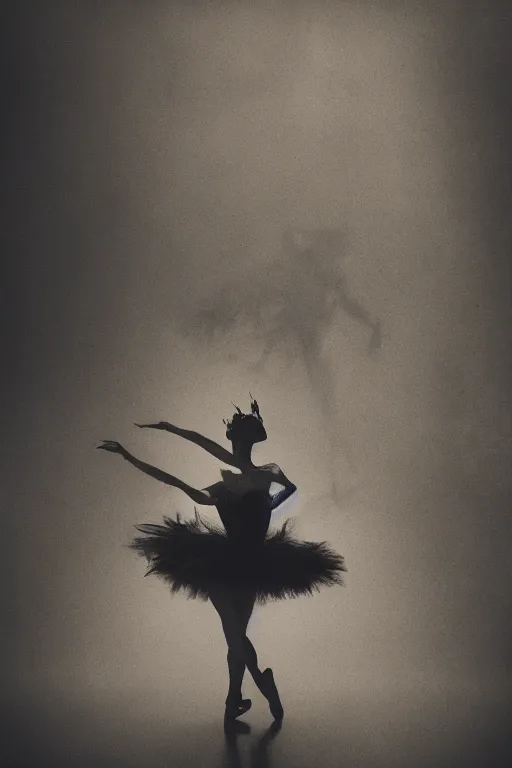 Image similar to dark ballerina, emil melmoth, concept art, deviantart, dark, 3 5 mm, chiaroscuro, surrealist, victorian, mist, dark, on an empty stage seen from below