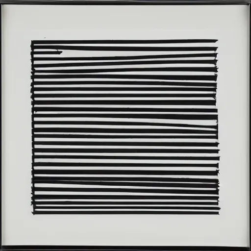 Image similar to an abstract drawing of hundreds of horizontal pencil lines on a white square, Sol LeWitt