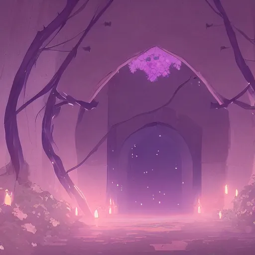 Prompt: a christian cross as the light at the end of the tunnel, with pale purple and pale pink lighting, cute, aesthetic, anime, with a few vines and overgrowth, studio ghibli, cinematic, painting, high definition, digital art, symmetrical, very detailed, extremely high detail, photo realistic, concept art, unreal engine 5,