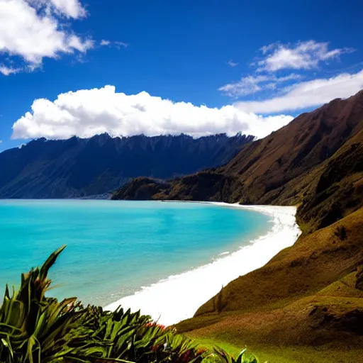 Prompt: New Zealand beach in the style of Switzerland's beauty