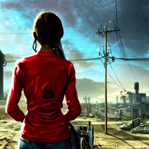 Prompt: portrait of a brunette thin teenager girl with blue eyes in fallout 4, light stubble with red shirt, praying to god ,digital art,photorealistoc,art by greg rutkowski,hyperdetailed,western comic style,comic,comic style,sharp lineart,professional lighting,deviantart,artstation,trevor henderson,rossdtaws,cinematic,dramatic