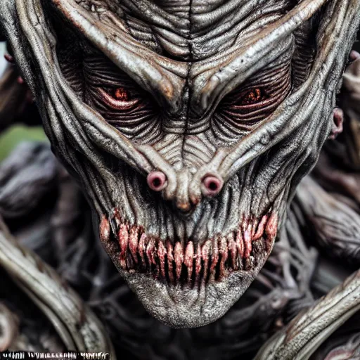 Prompt: photo taken of an epic intricate, ultra detailed, super realistic gritty, terrifying, lifelike sculpture of a nightmarish hellish ghoulish creature design created by weta workshop, zoomed in shots, photorealistic, sharp focus, white wall coloured workshop, cold colour temperture, f 0. 4, face centred