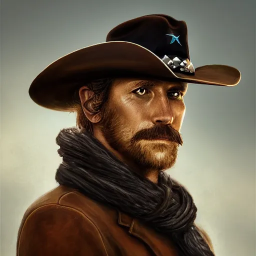 Prompt: a portrait of an eagle bird with a cowboy hat on with an American flag scarf, D&D, sci-fi, elegant, hopeful, muscular, highly detailed, digital painting, artstation, concept art, smooth, sharp focus, illustration