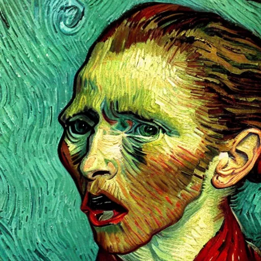 Image similar to high quality high detail painting by vincent van gogh, hd, screaming woman, photorealistic lighting