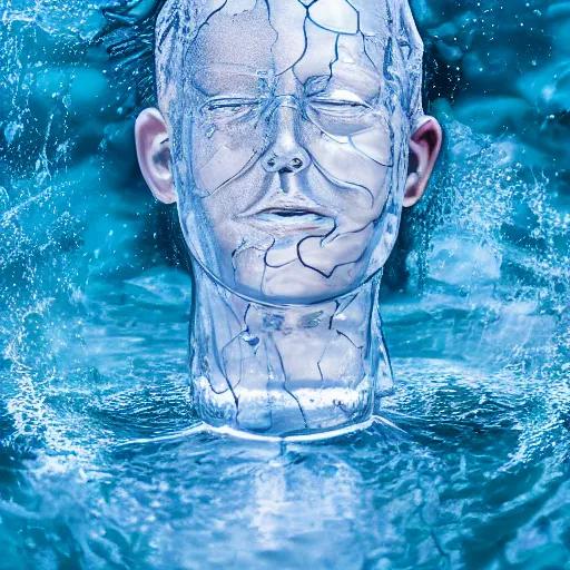 Prompt: a water sculpture in the shape of a human head, on the ocean water, water manipulation, cinematic, in the style of johnson tsang, long shot, hyper detailed, hyper realistic, ray tracing, 8 k resolution, sharp focus, realistic water, award winning