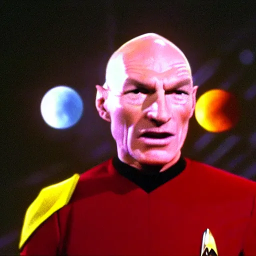 Image similar to Captain Picard screaming, caught inside of a shrinking warp bubble on an episode of Star Trek The Next Generation