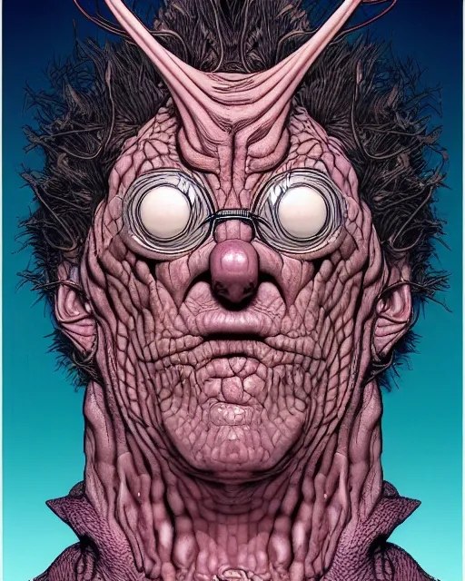 Prompt: a strange and funny creature, adult swim, character portrait, portrait, close up, concept art, intricate details, highly detailed by moebius